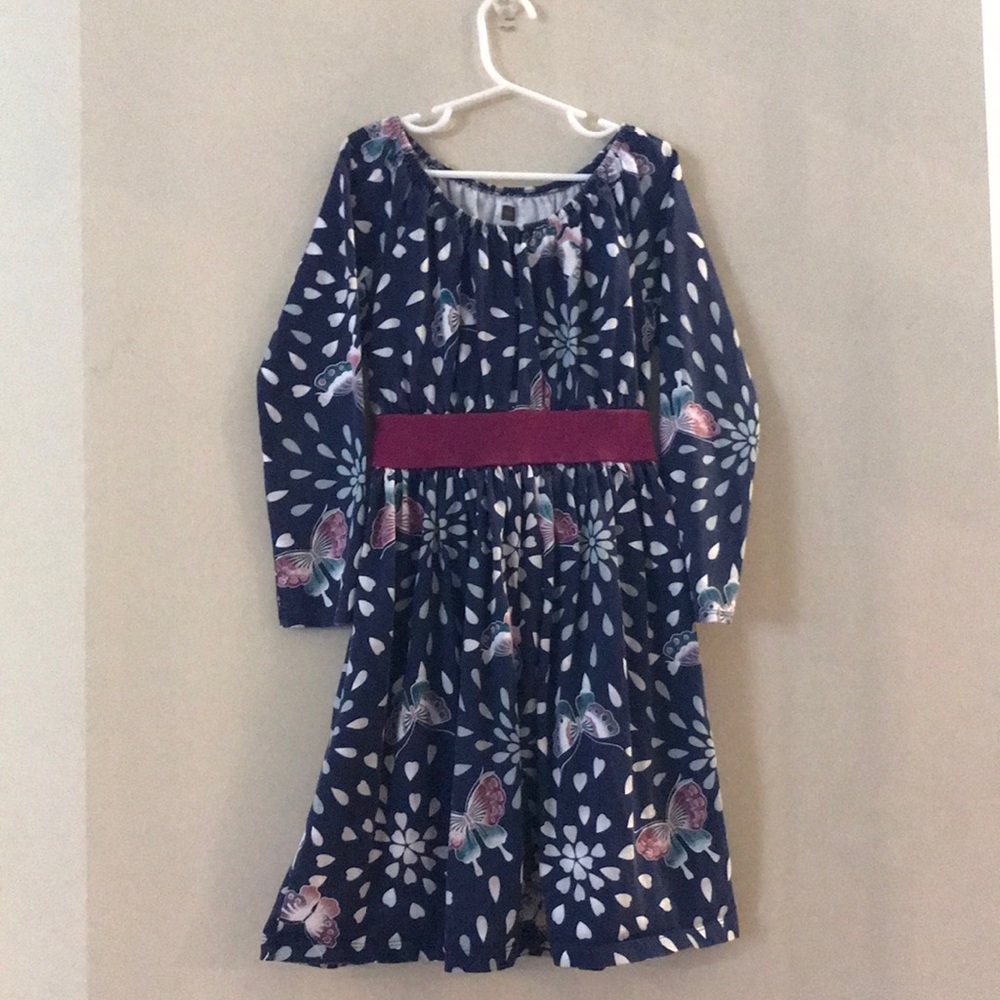 Tea Collection - Girls Size 7 - Long sleeve, Tie around waist, Butterfly Pattern